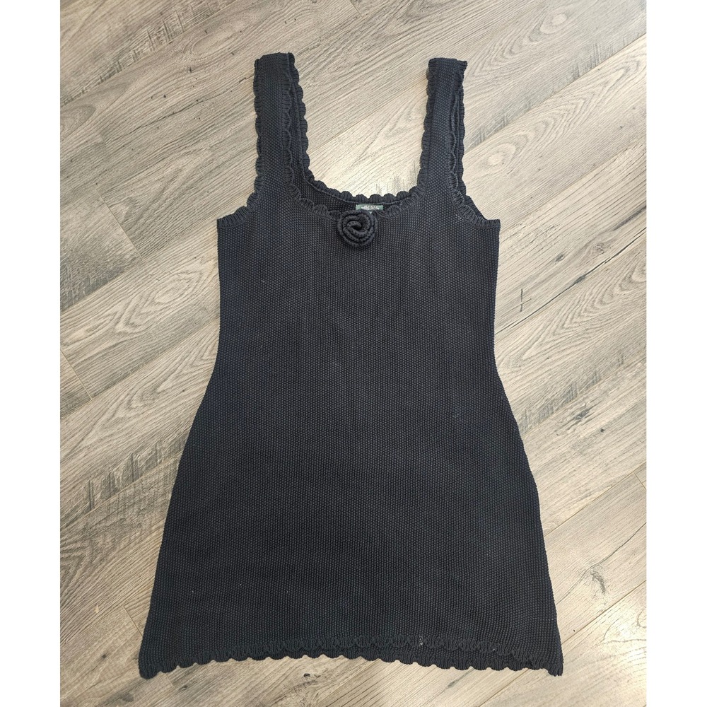 Wild Fable Knit Mini Dress szL Black Sleeveless Rose Detail‎ Scalloped Trim Fall